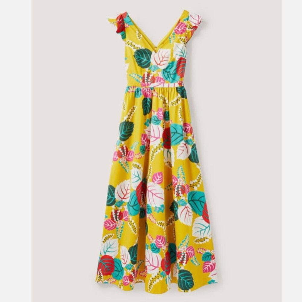 Boden Andrea Womens Plus Frill Sleeve Yellow Tropical Beach Maxi Dress Sz 20/22W - Picture 3 of 12